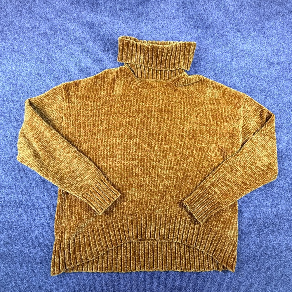 Forever 21 Sweater Womens Small Mustard Yellow Ribbed Knit Turtleneck Pullover